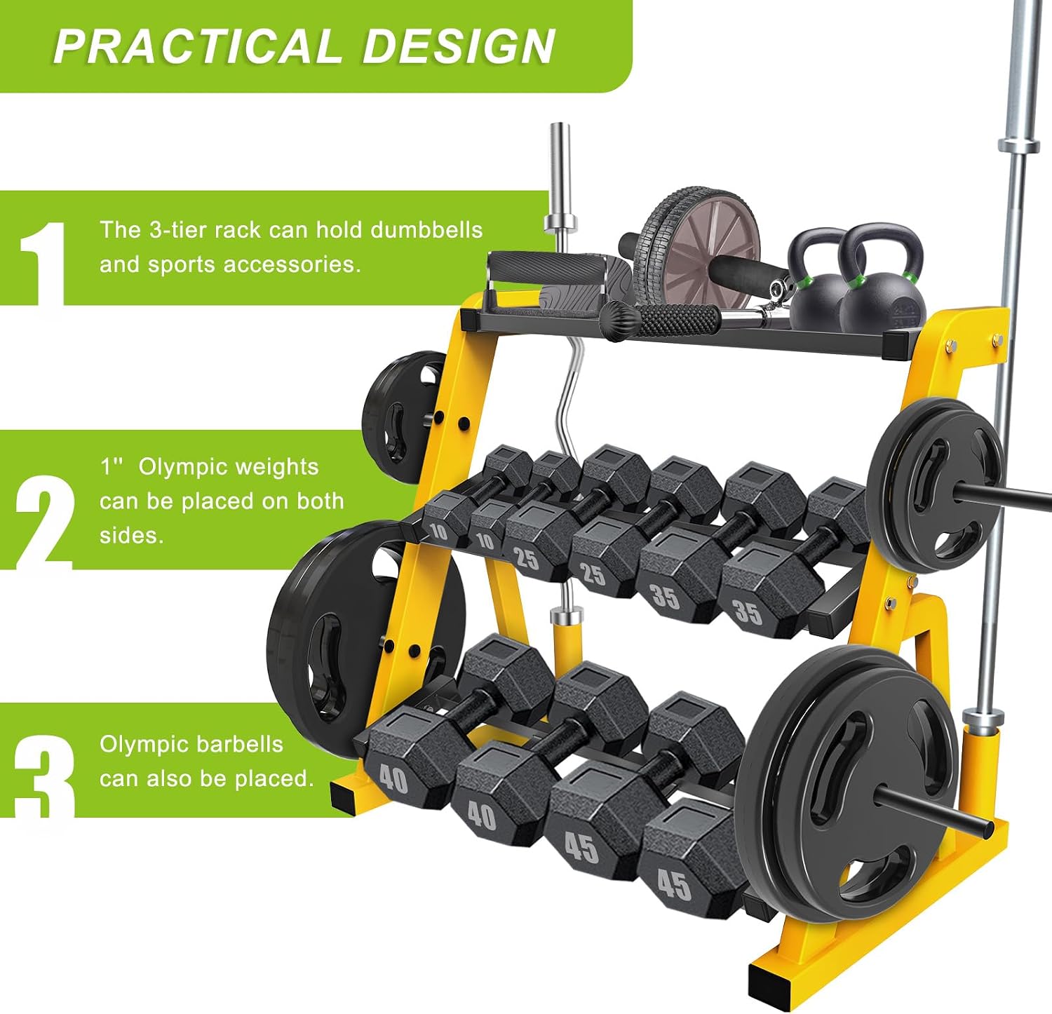 Heavy Duty Three Tier Dumbbell - Home Gym Yellow ulasan dan harga